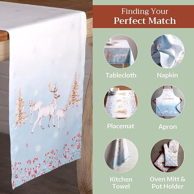 Maison d' Hermine Table Runner 100% Cotton Single Layer Table Runners 72 inches Long for Thanksgiving Christmas Decorations Home Kitchen Dining Party Wedding (Fairy Tale Forest, 14.5" x 72")
