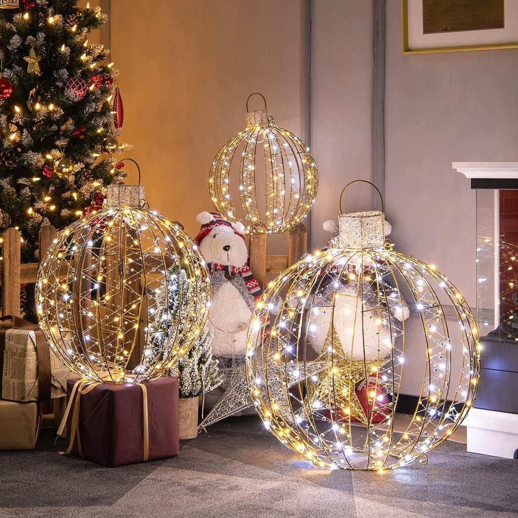 tangkula 3 pack christmas led lighted balls, metal, main product view