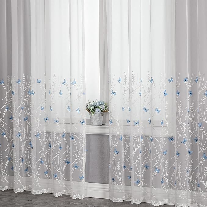 VISIONTEX White Sheer Voile Curtains, Decorative White Embossed Drip Rod Pocket Window Drapes for Home Kitchen, Living Room and Bedroom 54 x 63 Inch, Set of 2 Curtain Panels