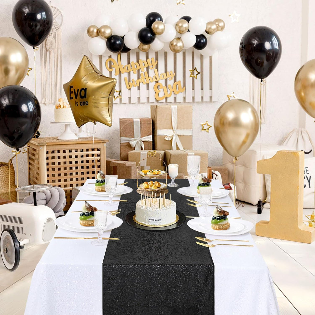 B-COOL Sequin Black Table Runner: 8 Pack 12x72Inch Glitter Decoration Sparkly...