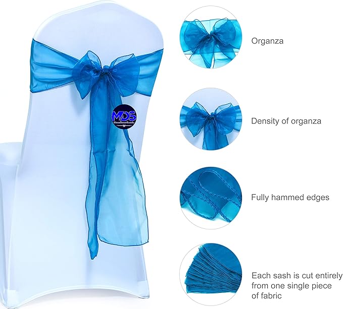 MDS Pack of 25 PCS Organza Chair Sashes Wider Dining Chair Bows Ribbon Tie Back for Wedding Party Birthday Bridal Shower Reception Event Banquet Home Chair Cover Decoration - Dark Teal