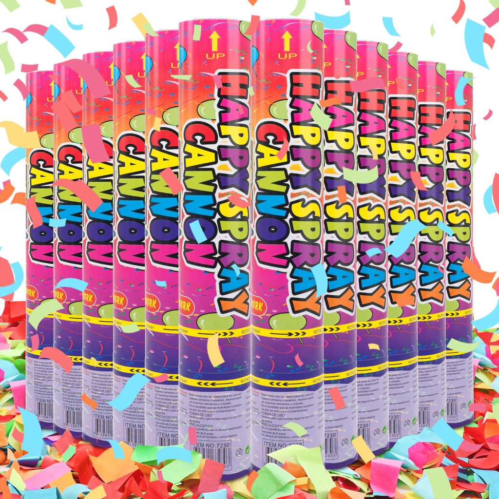 Confetti Cannon 12 Pack Confetti Poppers Biodegradable Multicolor 12 Inch Party Poppers for Celebration Biodegradable Confetti Shooter Cannon Bulk for Birthday Graduation Wedding Christmas NewYear