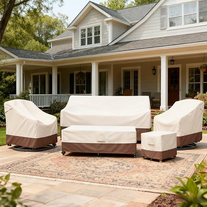 Outdoor Swivel Chair Cover 2 Pack,Outdoor Furniture Patio Chair Covers Waterproof Clearance,(35"W x 37"D x 38.5"H) Outdoor Lawn Patio Furniture Covers,Beige & Brown