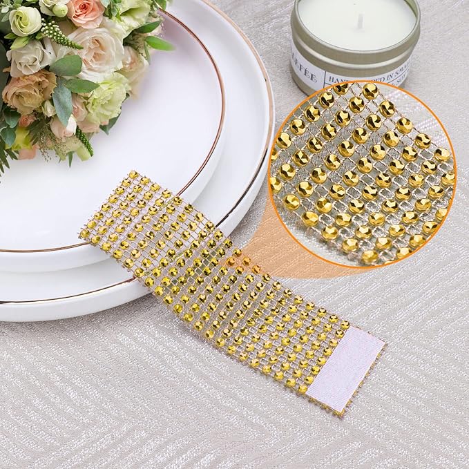 Bling Napkin Rings Set of 150, Rhinestone Gold Napkin Rings Diamond Adornment Napkin Holder Bulk for Wedding, Dinner, Party, Table Decorations, Gold