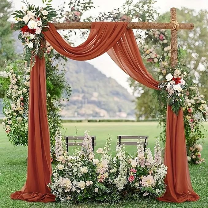 Wedding Arch Draping Fabric 2 Panels 20Ft Length x 28" Width Terracotta Photography Arch Drapes Chiffon Fabric Sheer Curtains Backdrop for Party Bridal Wedding Ceremony Ceiling Stage Reception Decor