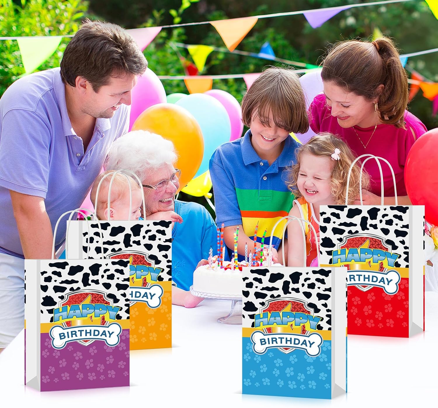 HDJY 16PCS Cartoon Dog Birthday Party Goodie Bags, Favors Bags, Candy Bags, Decoration, 8.26in x 5.9in x 3.14in