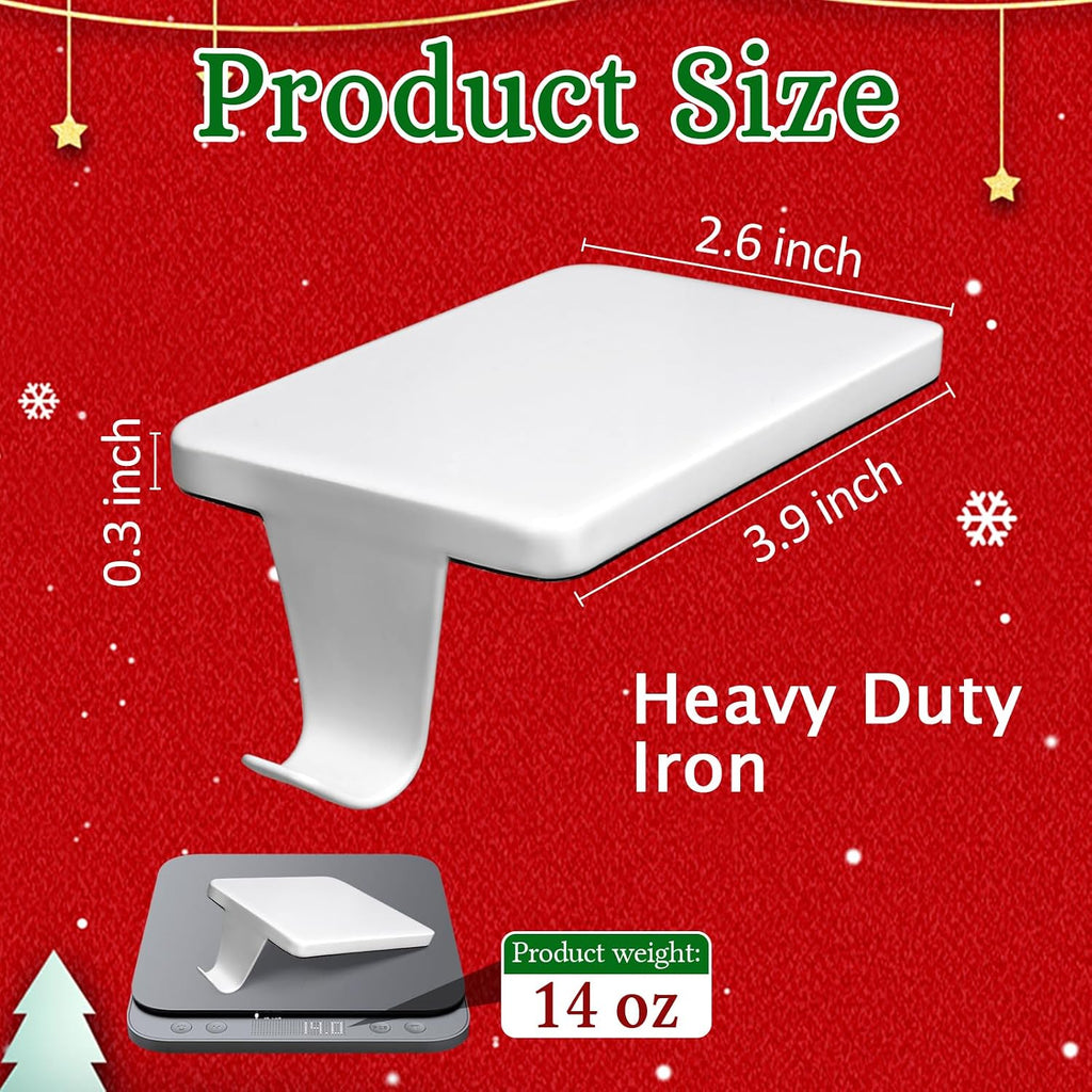 HMASYO Christmas Stocking Holders for Mantle Set of 2, White Heavy Duty Iron Stocking Hangers Base, Low Profile Weighted Stocking Holder Hooks for Fireplace Tabletop Shelf Christmas Decoration