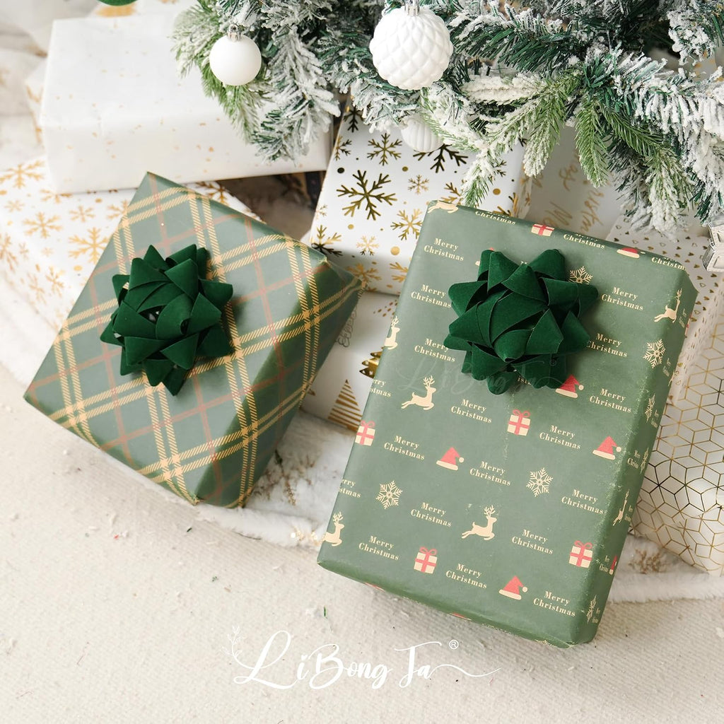 4.5 Inch Green Velvet Ribbon Gift Bow Decorative Bows, Premade Christmas Bows for Gift Wrapping Self Adhesive, Wrapping Bows for Presents, Party Favor, Holiday, Wedding, Birthday-12 Counts