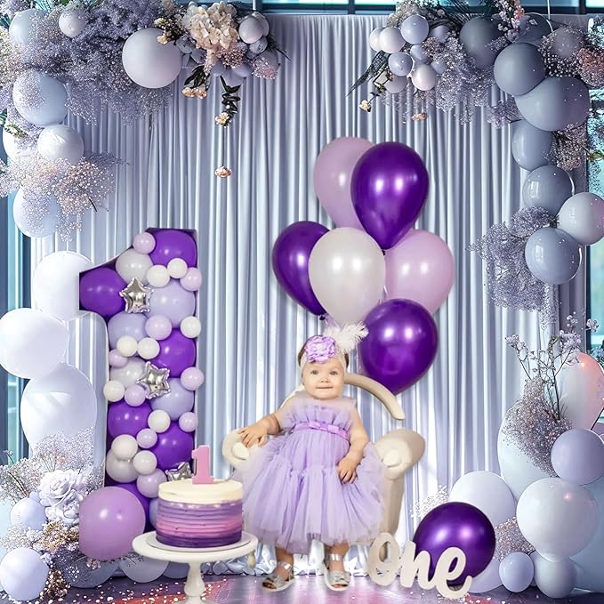 10 x 7 Feet Purple Gray Backdrop Curtain for Partie, Background Curtains for Photoshoot, Birthday, Wedding, Halloween, Thanksgiving, Christmas Day, New Year Party Decorations 5Ft x 7Ft, 2 Panels