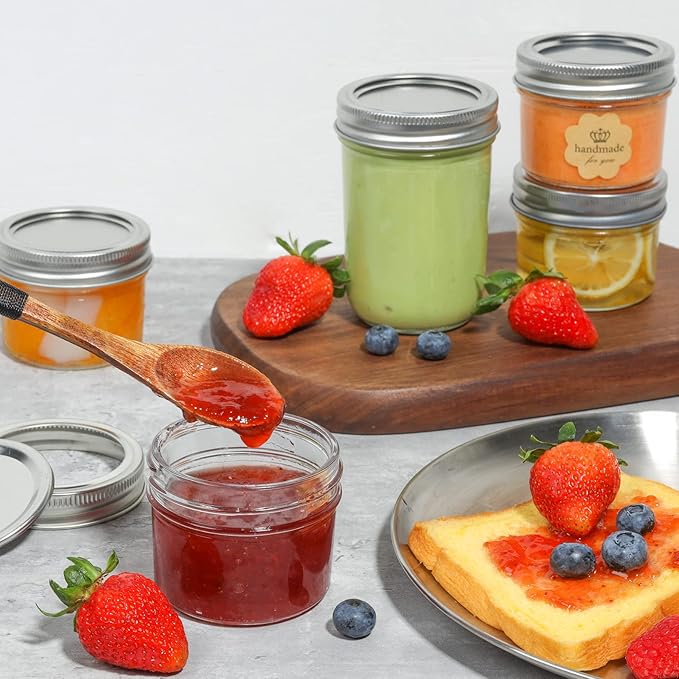 ComSaf Mini Mason Jars 4oz - 16 Pack, Regular Mouth Mason Jar with Lids and Seal Bands, Small Glass Canning Jar for Spice, Jam, Honey, Jelly, Dessert, Shower Wedding Favors, DIY Candles Decor