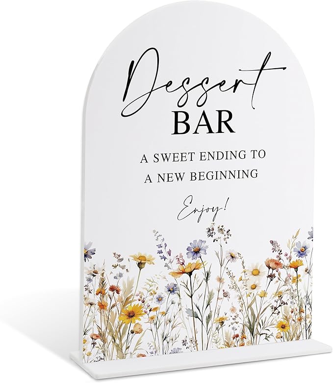 Wedding Signs for Ceremony and Reception, Boho Floral Acrylic Dessert Bar Sign, Wedding Signage with Stand, Bridal Shower Table Centerpieces, Supplies for Engagement Reception and Event Party, 25