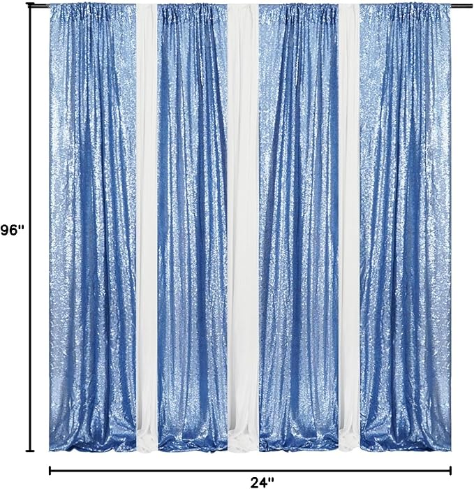 Poise3EHome Baby Blue Sequin Backdrop Curtain,2pcs 2FTx8FT Glitter Panels for Birthday Party Baby Shower Wedding Christmas Thanksgiving Holiday Festival Decor