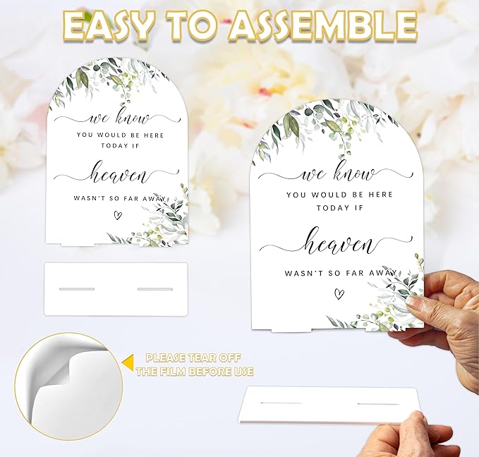 Greenery Wedding Memorial Sign, 6 x 8 Inch White Arch Acrylic Wedding Sign with Holder, Wedding Decoration, Wedding Supplies