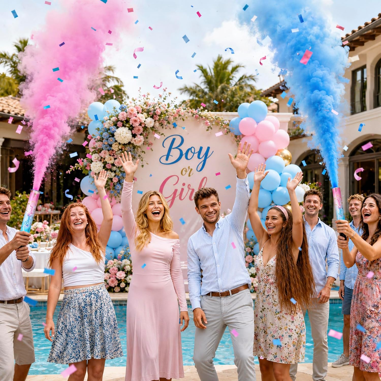 GAILROSO Gender Reveal Confetti Cannon,Corn Powder Party Poppers 4pack | 12 inch 2 blue 2 pink Biodegradable poppers with safety net,shoots 20-25ft,easy use for Baby Shower,Gender Reveal Party