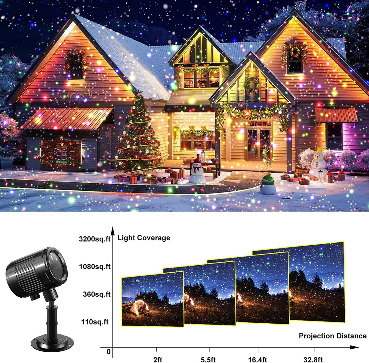 Christmas Laser Projector Light Outdoor: RGB 3 Colors Firefly Moving Laser Li...