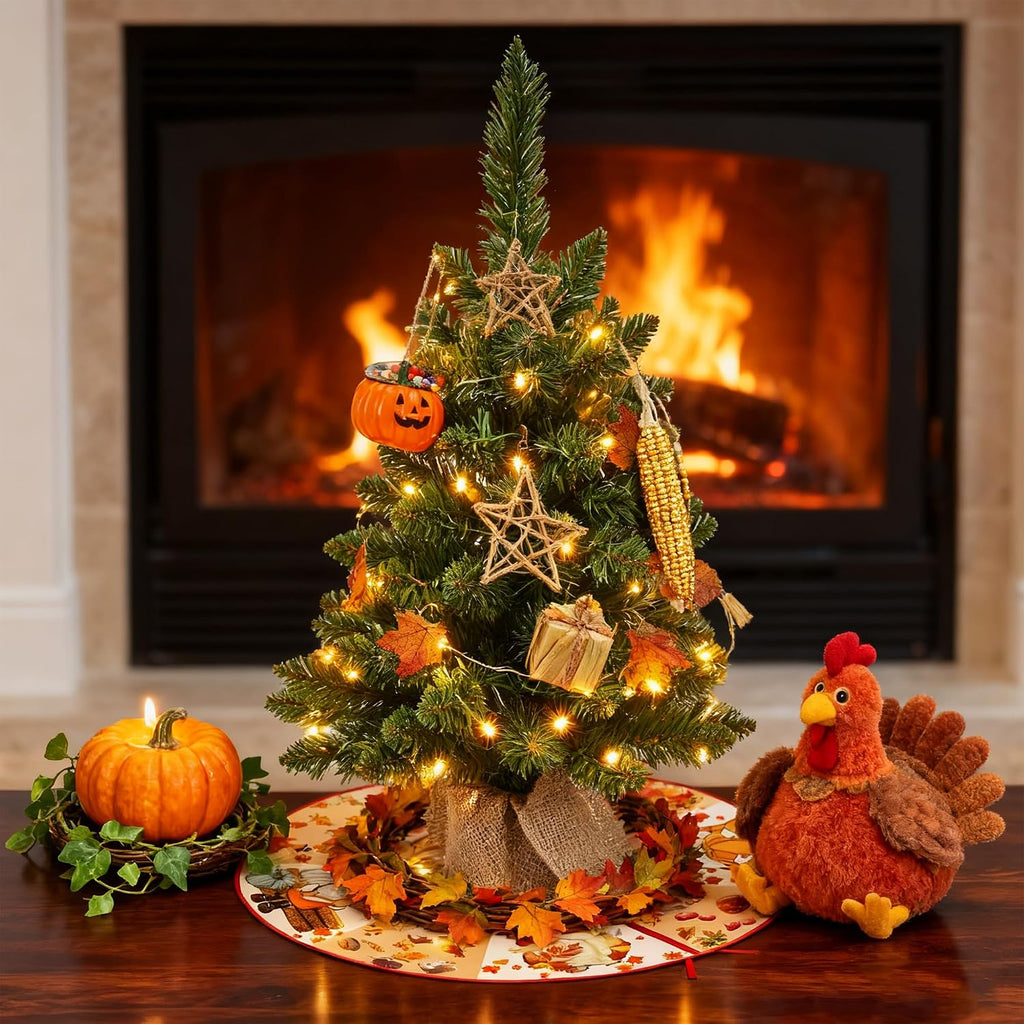 15 Inch Mini Halloween Tree Skirt Fall Thanksgiving Day Tree Skirt Small Reversible Double Sided Print Mat Holiday Party Supplies for Home Tabletop Christmas Tree Decoration