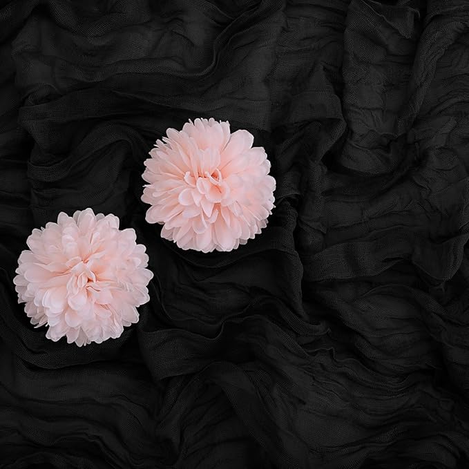 Aktor 12 Pack Black Table Runner Boho Cheesecloth Table Runner Semi Sheer Gauze Fabric Runners for Wedding Birthday Baby Shower Party Boho Table Decoration（Black）