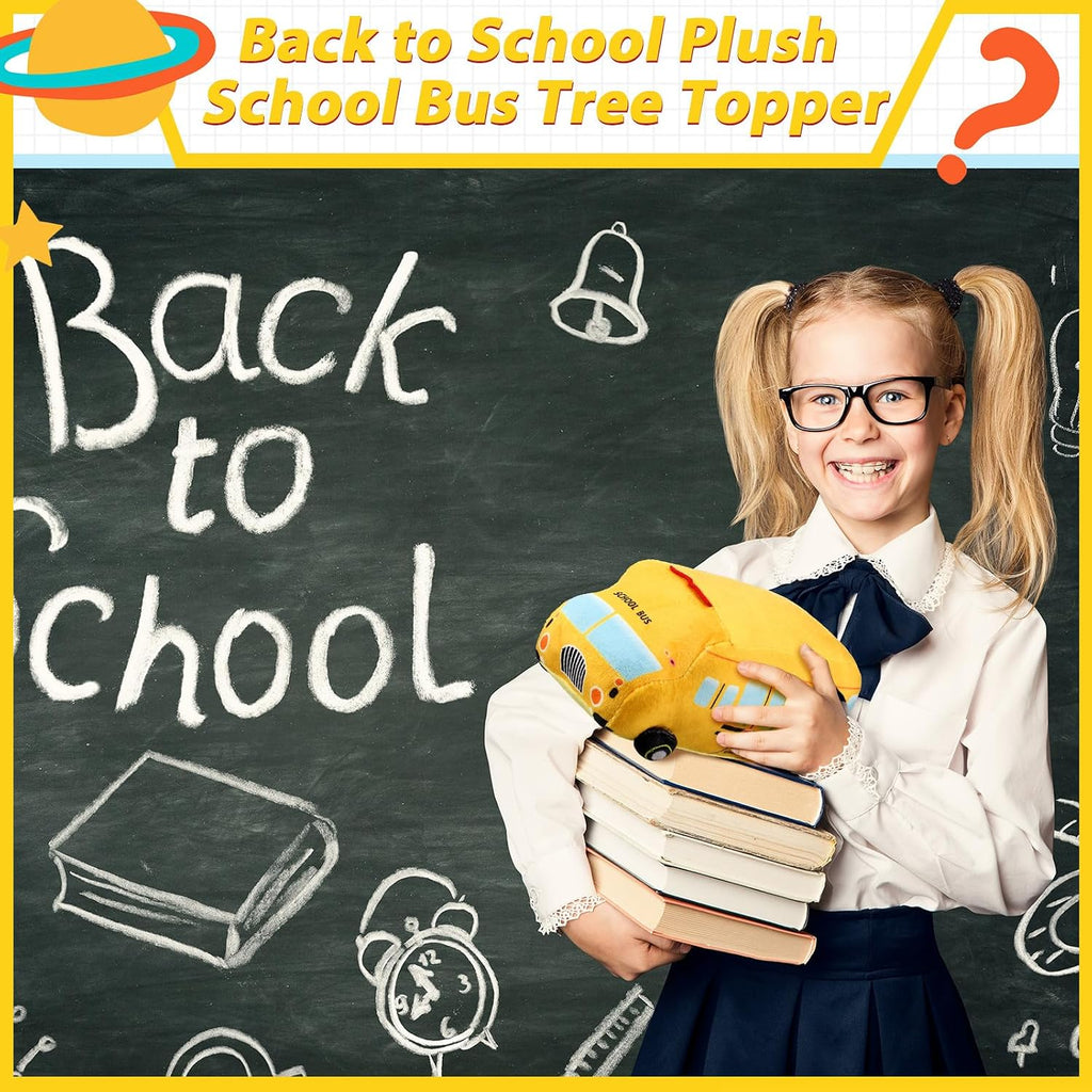 Shappy Back to School Tree Topper Decoration 10'' Yellow Plush Bus Decoration Teacher Appreciation Ornaments for First Day of School Party Supplies Driver Gift