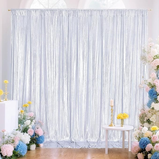 Silver Backdrop Curtains 4.8x8ft Sequin Photo Backdrop Drapes Curtains for Wedding Decorations Christmas Birthday Wrinkle Free Fabric