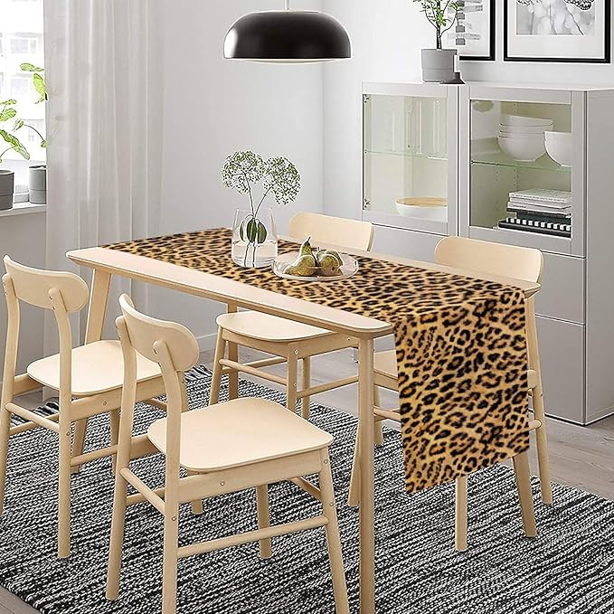 Leopard Print Dinning Table Runner, Cotton Linen Rustic Cottage Country Farm Safari Wildlife Fur Print Table Runners for Table Dresser Runner Dinning Kitchen Party Holidays Home, 13x36 Inch