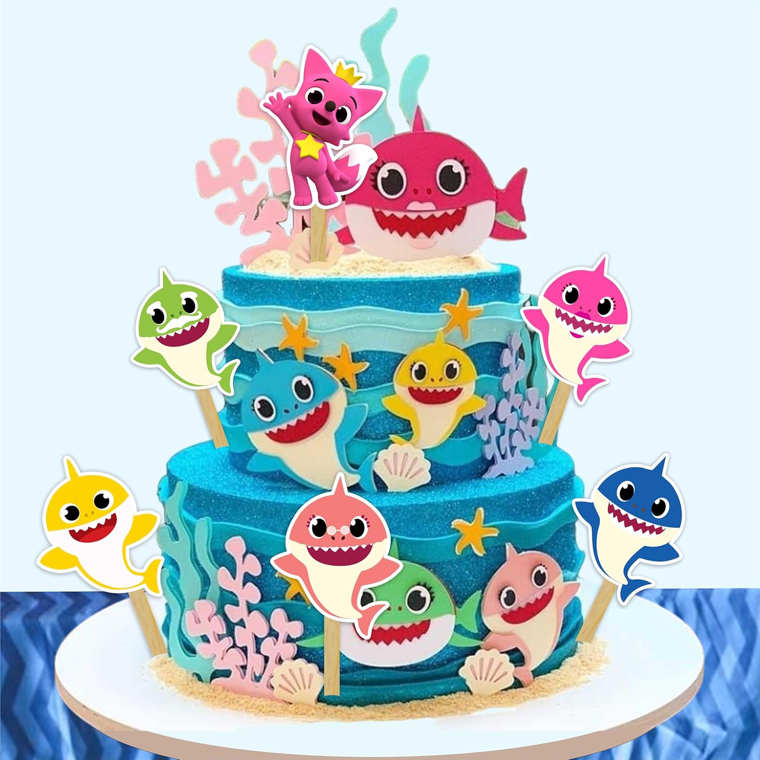 "Bby Shrk Cupcake Toppers – Cute Party Decorations for Bby Shrk-Themed Birthdays – Fun & Colorful Cake Toppers for Birthday Parties – Multicolor Set of 24"
