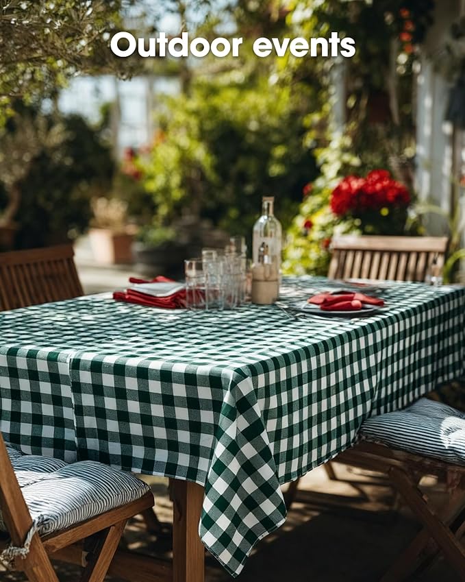 Pureegg Plastic Table Cloth Disposable 10 Pack, 54 x 108 Inch Table Cloths, Party, Picnic, Decorative Gingham Tablecloths, Rectangle, Green and White Checkered Cover, Leakproof & Sturdy, Green Plaid