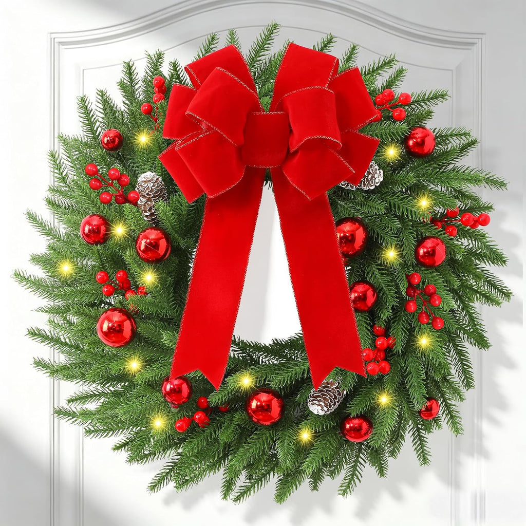 24'' christmas wreath with lights, christmas norfolk wreaths, main product view