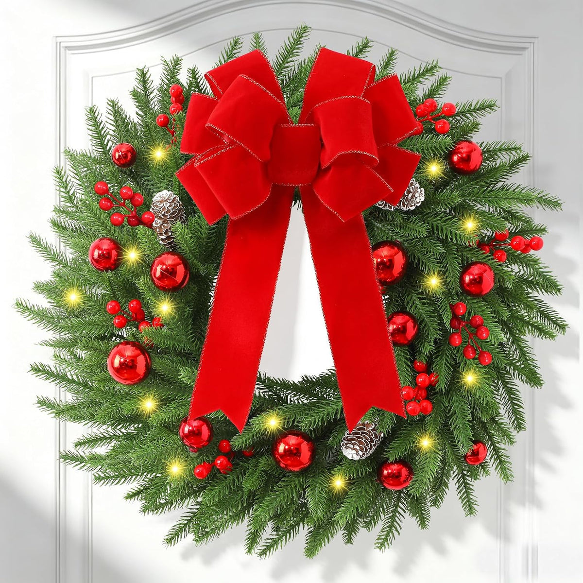 24'' christmas wreath with lights, christmas norfolk wreaths, main product view