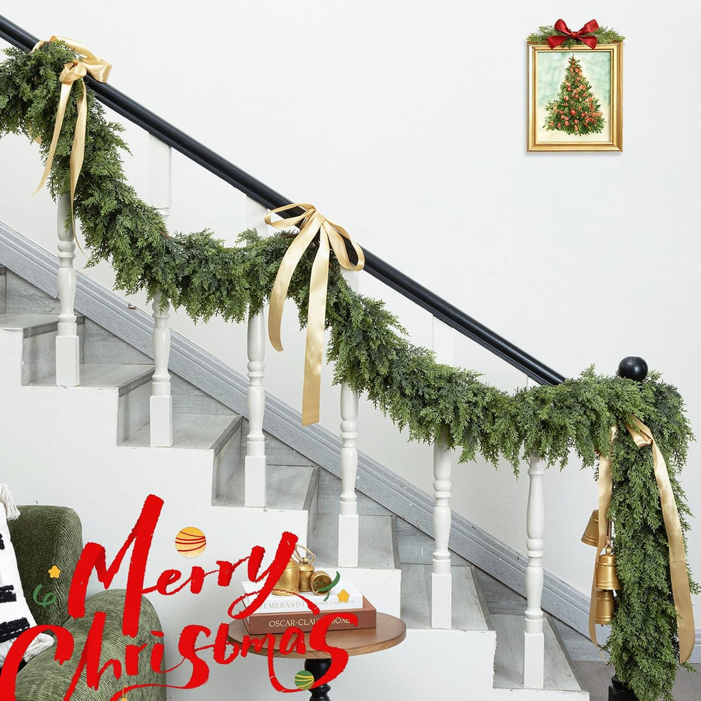 giauma 9ft double fullness artificial christmas cedar garland, front angle view