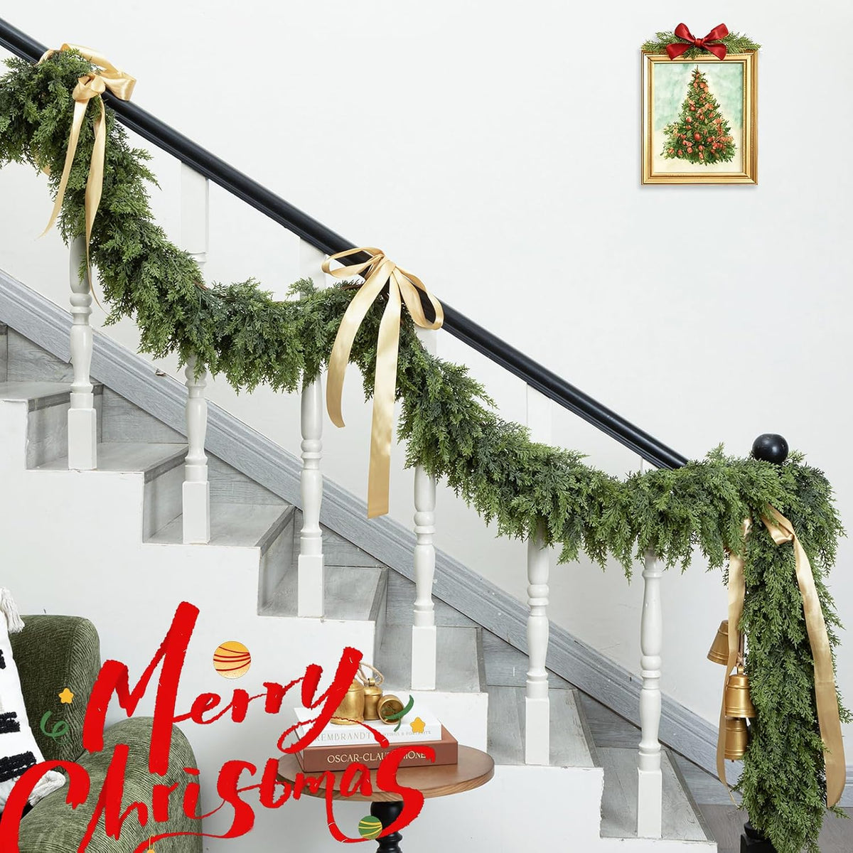 giauma 9ft double fullness artificial christmas cedar garland, front angle view