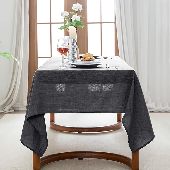 EVERLY 100% Pure Linen Rectangle Tablecloths 60x108Inches for Dining,Buffet Parties,Picnic,Events,Weddings and Restaurants,Decorative Halloween,Thanksgiving Machine Washable Tablecloths-Dark Grey