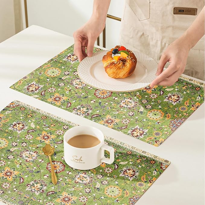 Snycler Table Runner Boho Table Runners Vintage Elegant Farmhouse Table Center Linen Decor for Home Dining Party Entrance (12x18 Inch,Set of 4) Green