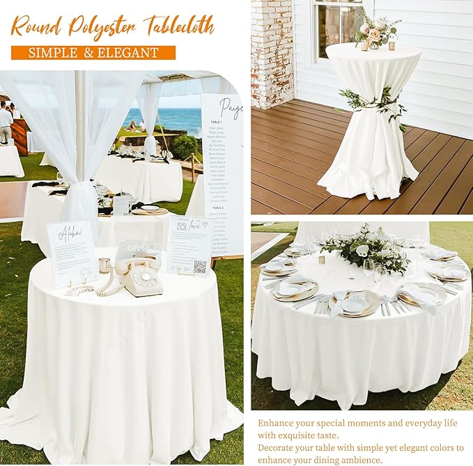 12 Pack Round Tablecloth 90 Inch - Ivory Polyester Table Cloth for Round Table, Premium Ivory Tableclothes Washable Fabric Table Cover for Wedding Party Banquet Restaurant Reception Dining