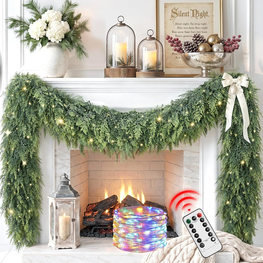 9ft prelit real touch cedar christmas garland with, main product view