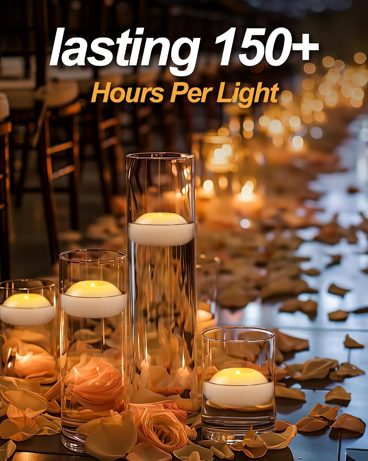 Homemory 3 Inch Flameless Floating Candles, White Real Wax, 100+ Hour, Battery Flickering Waterproof Tealights-Wedding Centerpiece, Engagement, Dinner Parties, Beach Parties, Home Decor, Set of 12