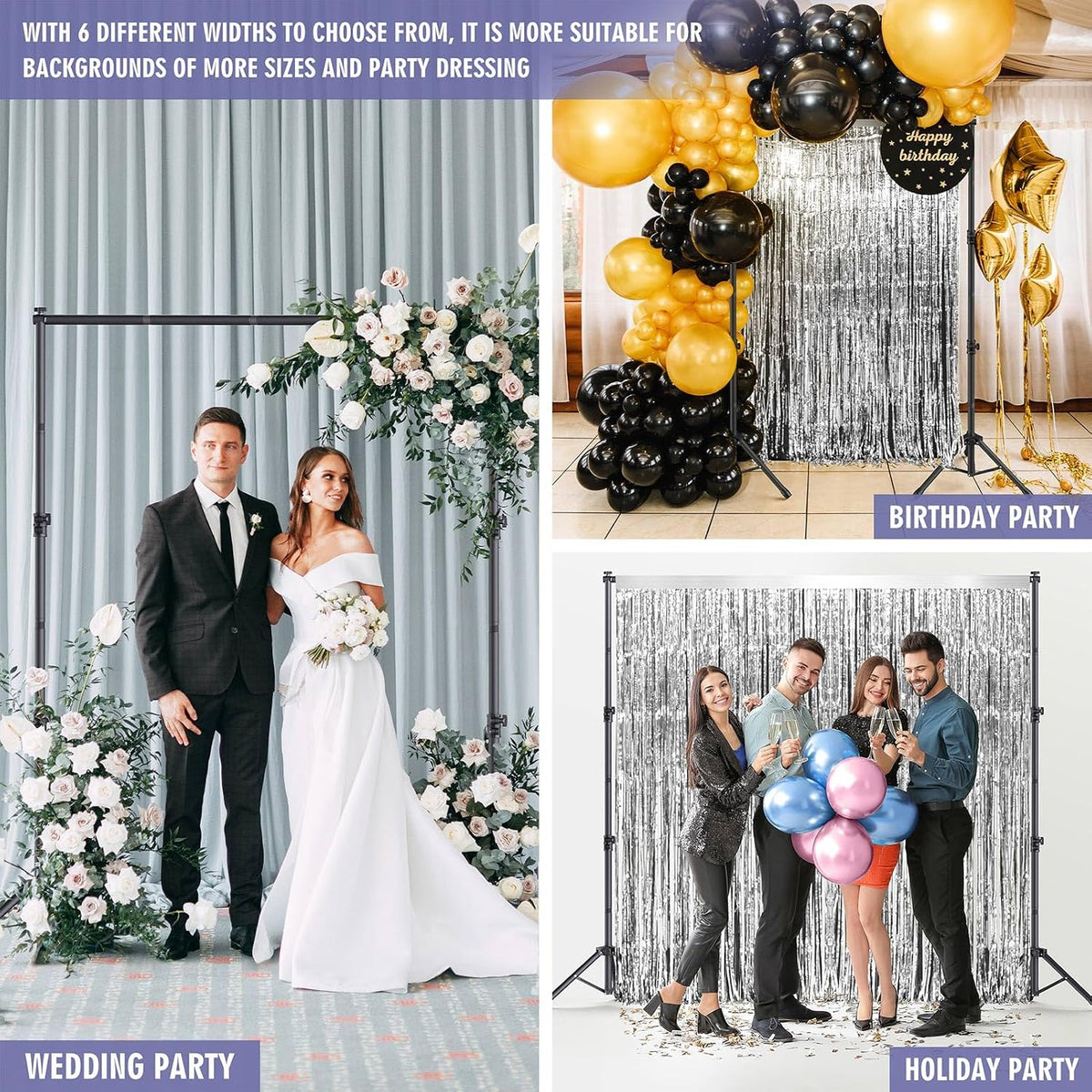 Backdrop Stand Kit - 6 Widths, 10x8.5ft Adjustable Background Stand for Parti...