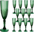 Plastic Champagne Flutes, 12PCS Dark Green Wine Glasses Goblets Cups Reusable Flute, for Christmas Weddings Bachelor Parties Toasting and Events(12, Dark Green)