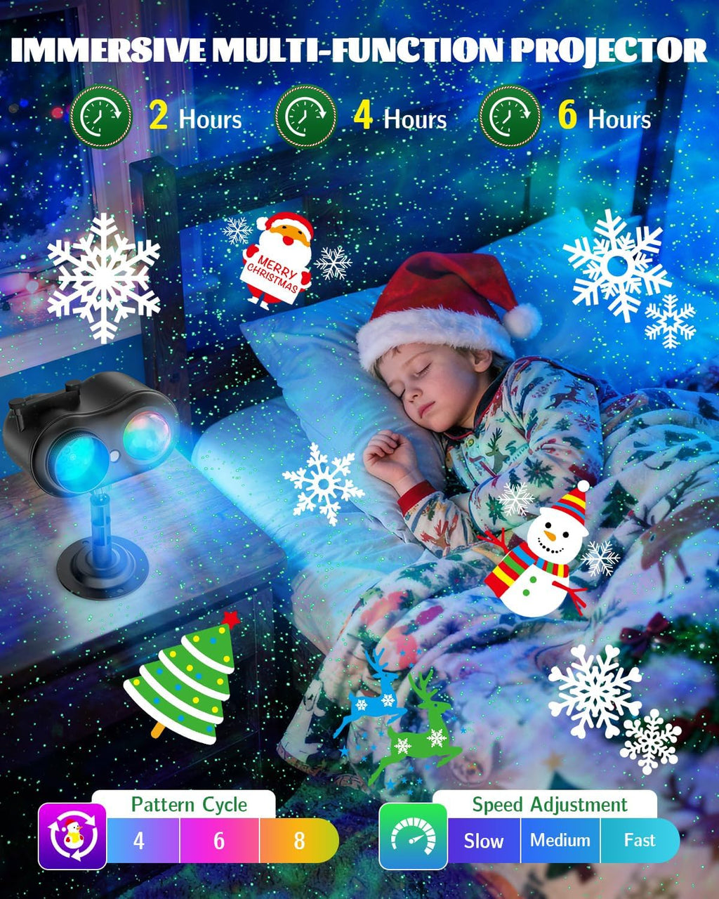 christmas projector lights outdoor, 3 in 1 holiday showing dimensions