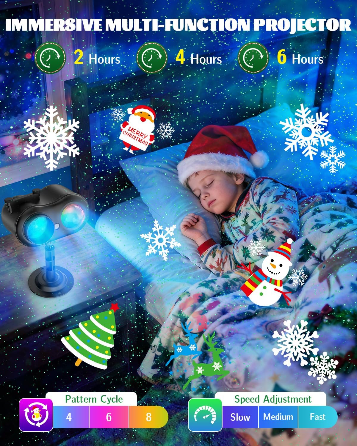 christmas projector lights outdoor, 3 in 1 holiday showing dimensions