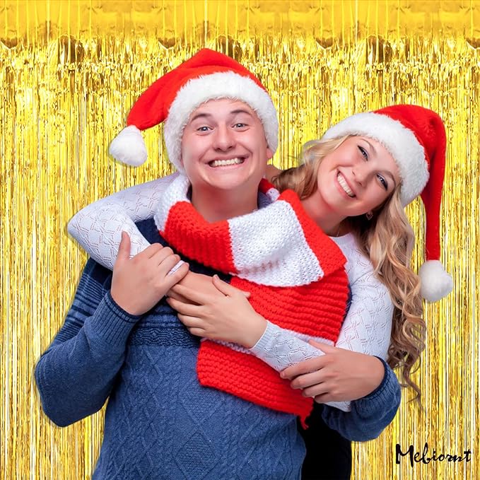4 Pack Gold Fringe Curtain Backdrop, 3.2Ft x 6.6Ft Metallic Tinsel Foil Fringe Streamers Background for Photo Booth Birthday Wedding Baby Shower Carnival Easter Mother’s Day Party Decorations