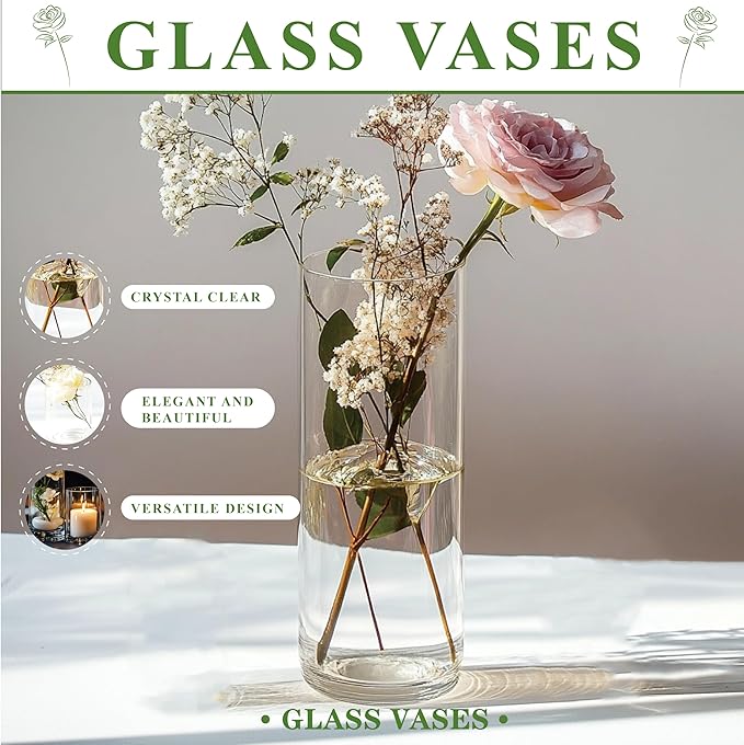 40pcs Glass Vase for Centerpieces, 4,6,7.5,8,10 inch Tall Clear Cylinder Flower Vase Bulk Floating Candle Holder for Wedding Table Home Décor and Party