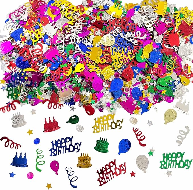 Multicolor Happy Birthday Confetti, Birthday Party Confetti Metallic Foil Sprinkles Decorations for Kids Adult Party Baby Shower Decor, DIY Arts and Crafting