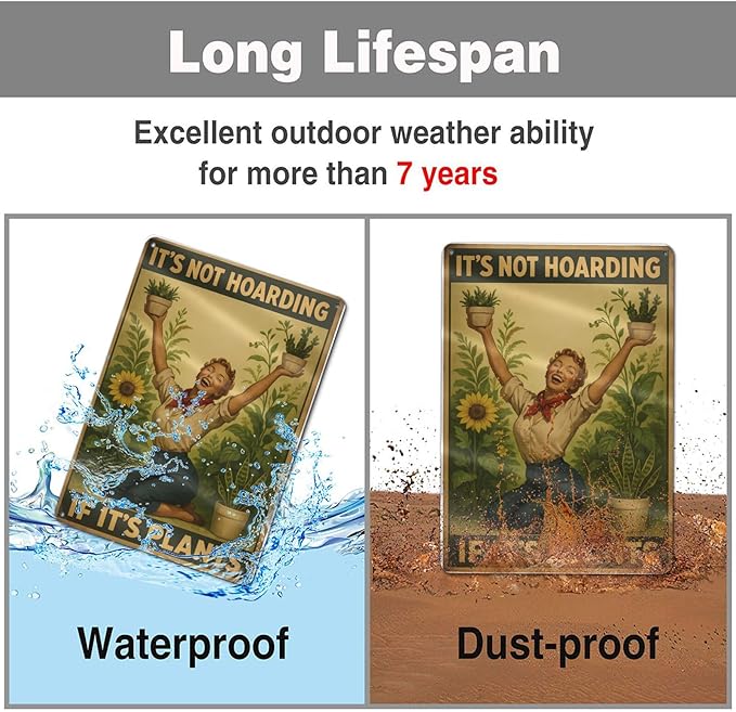 Vintage Metal Garden Sign - "It's Not Hoarding If It's Plants" - Funny Gardening Gift for Plant Lovers, Indoor Outdoor Decor for Home, Greenhouse, Yar