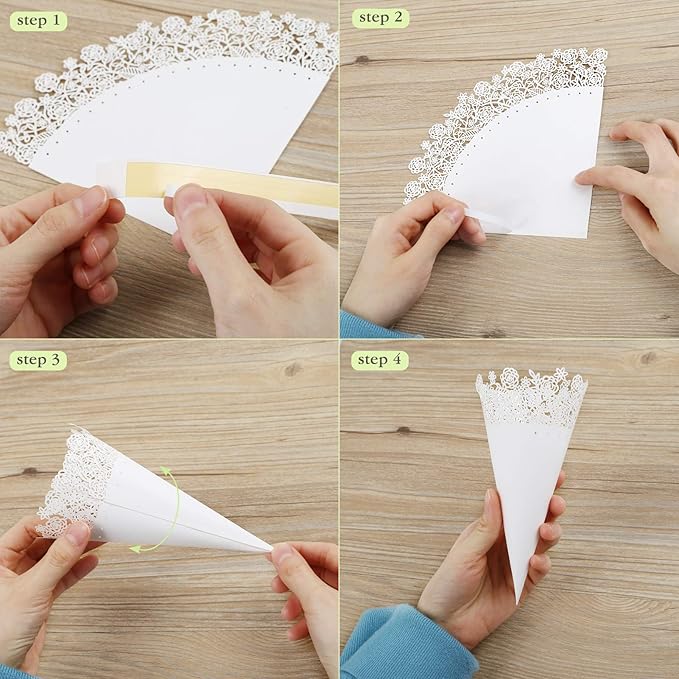 GWHOLE 100 Pcs Flower Confetti Petal Cone for Wedding Party, White