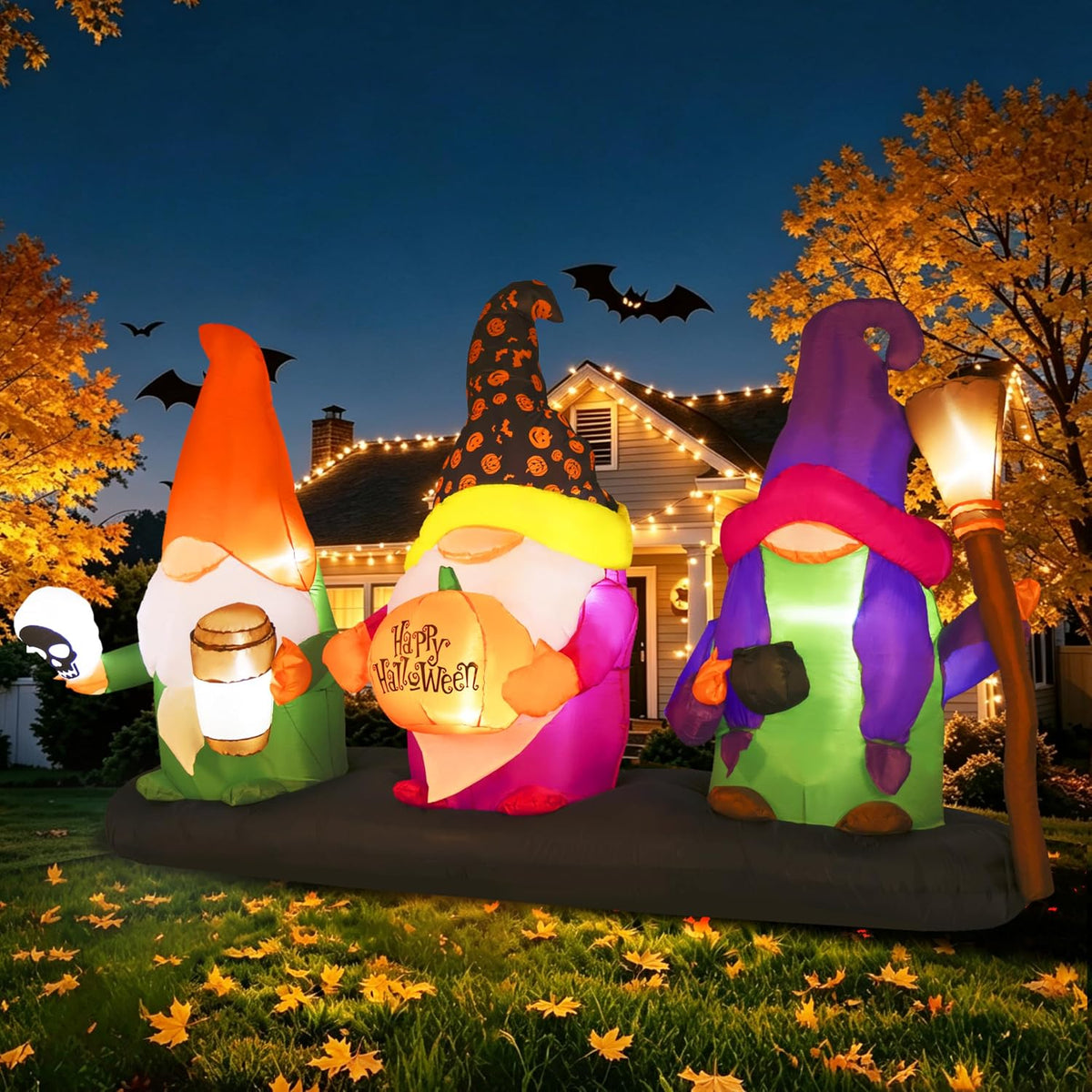 9.4ft Halloween Inflatable Three Wizard Gnomes Outdoor Decoration