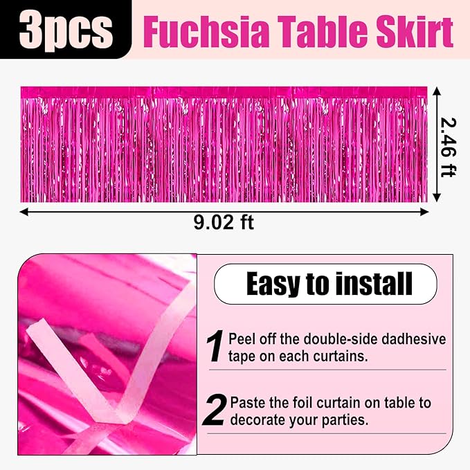 3 Pack 29x108 Inch Rose Red Foil Fringe Table Skirts Metallic Banner for Tinsel Streamer Garland Backdrop for Parade Floats Wedding Thanksgiving Birthday Christmas Halloween Party Decoration