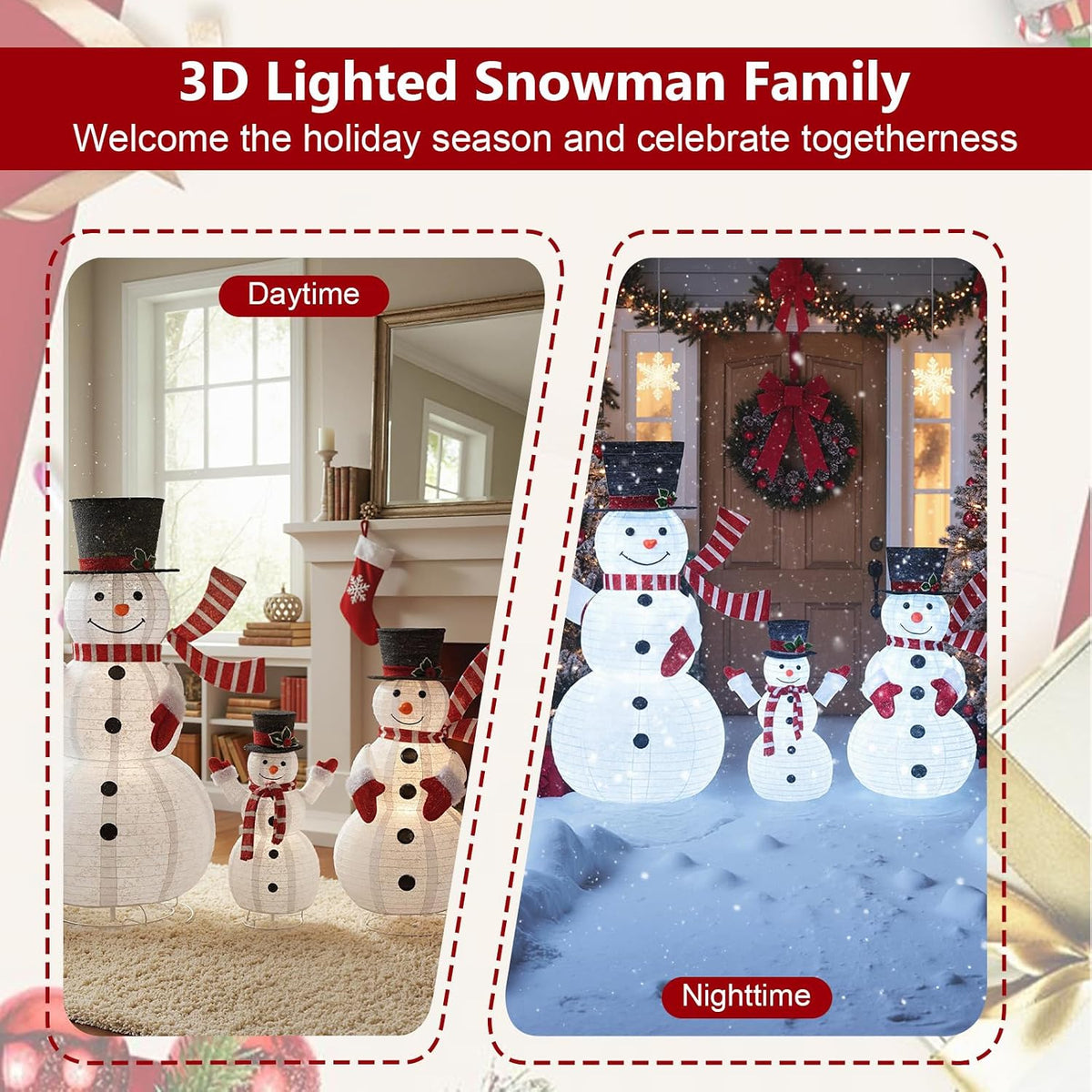 tangkula 3-piece christmas lighted 3d snowman family, 4.1, front angle view