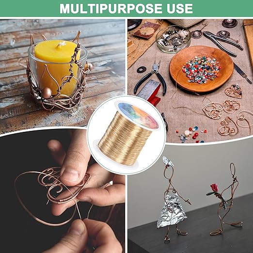 2-Rolls 0.3mm Jewelry Wire, 28 Gauge 328FT Craft Wire Copper Beading Wire for Jewelry Making/Planting/Weaving/DIY Crafting, Soft Metal Wires [100M, Champagne Gold]