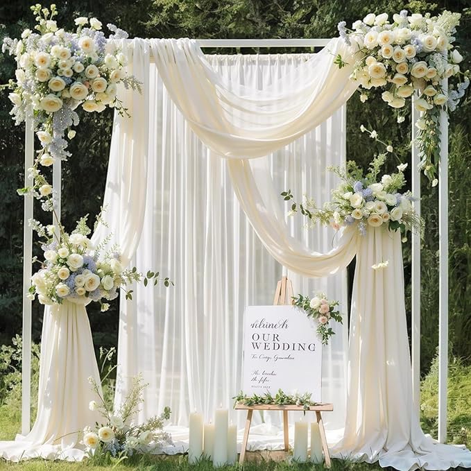 MDS Halloween Chiffon Draping Fabric - 2 Panel, 30" Wide x 30ft Long - Sheer Spooky Arbor & Canopy Drapery for Haunted House Backdrops, Party Ceilings, DIY Costumes & Themed Events - Ivory