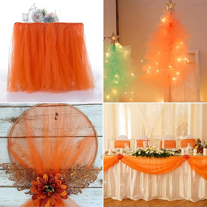 Orange Tulle Fabric Rolls 54 Inch by 10 Yards Fabric Tulle Bolt for Wedding Halloween Decorations Gift Wrapping DIY Tutu Baby Shower Table Skirt Birthday Party Craft Supplies